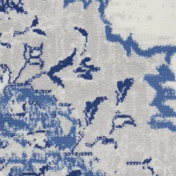 6' Ivory and Blue Floral Medallion Runner Rug