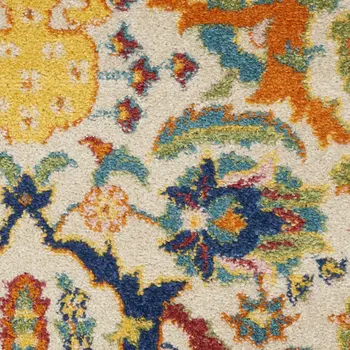 6' Ivory and Blue Floral Medallion Runner Rug