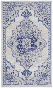 3' X 5' Ivory and Blue Medallion Area Rug