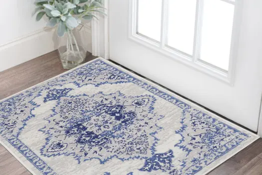 3' X 5' Ivory and Blue Medallion Area Rug