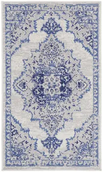 3' X 5' Ivory and Blue Medallion Area Rug