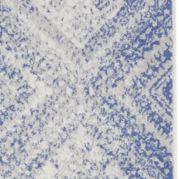 6' Blue and Ivory Geometric Distressed Runner Rug