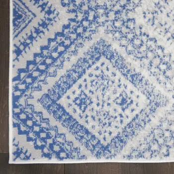 3' X 5' Blue and Ivory Geometric Distressed Area Rug