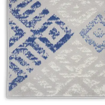 3' X 5' Beige Blue and Gray Geometric Area Rug