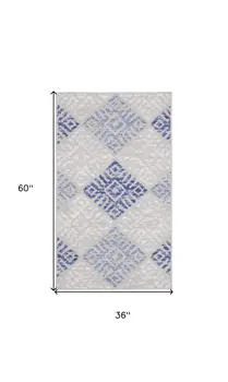 3' X 5' Beige Blue and Gray Geometric Area Rug