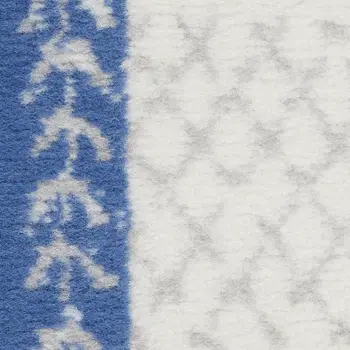 6' Ivory and Blue Geometric Distressed Runner Rug