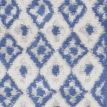 6' Ivory and Blue Geometric Distressed Runner Rug