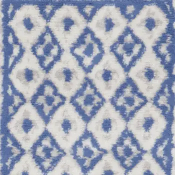 6' Ivory and Blue Geometric Distressed Runner Rug