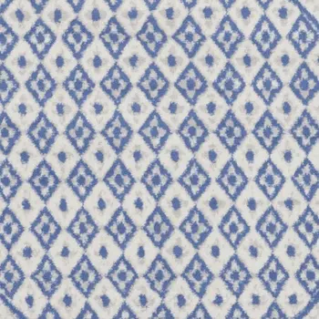 5' Ivory and Blue Geometric Distressed Round Rug