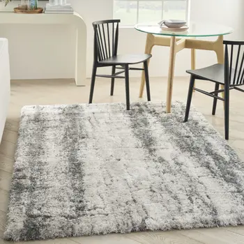 4' X 6' Charcoal and Ivory Abstract Shag Area Rug