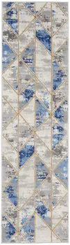 8' Ivory Blue and Gray Geometric Non Skid Runner Rug