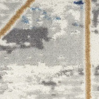 8' Ivory Blue and Gray Geometric Non Skid Runner Rug