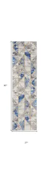 8' Ivory Blue and Gray Geometric Non Skid Runner Rug