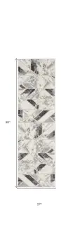 8' Ivory Black and Gray Geometric Non Skid Runner Rug