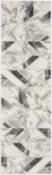 8' Ivory Black and Gray Geometric Non Skid Runner Rug