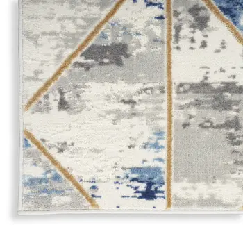 4' X 6' Ivory Blue and Gray Geometric Non Skid Area Rug
