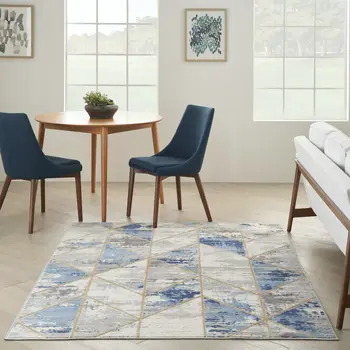 4' X 6' Ivory Blue and Gray Geometric Non Skid Area Rug