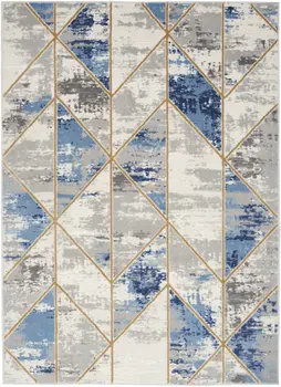 4' X 6' Ivory Blue and Gray Geometric Non Skid Area Rug