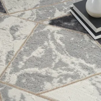 4' X 6' Ivory Black and Gray Geometric Non Skid Area Rug