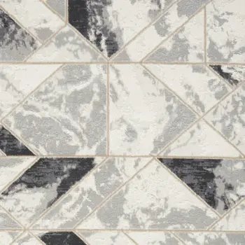 4' X 6' Ivory Black and Gray Geometric Non Skid Area Rug