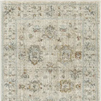 12' Ivory And Black Floral Distressed Runner Rug