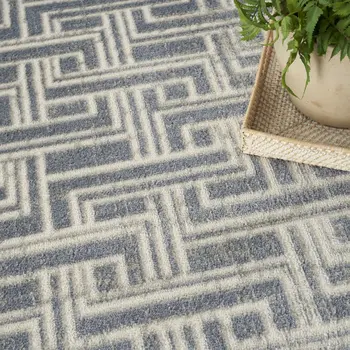 4' X 6' Blue Geometric Distressed Area Rug