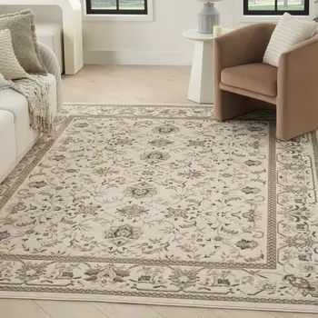 8' X 10' Cream Floral Distressed Area Rug
