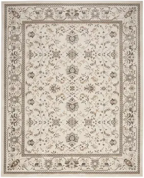 5' X 7' Cream Floral Distressed Area Rug