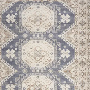 5' X 7' Blue Geometric Distressed Area Rug