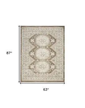 5' X 7' Brown Geometric Distressed Area Rug