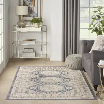 4' X 6' Blue Geometric Distressed Area Rug