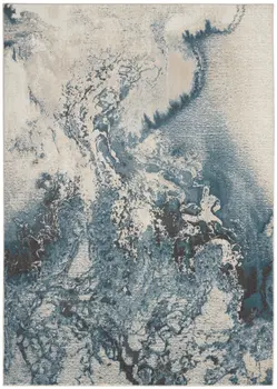 4' X 6' Ivory Teal Blue and Black Abstract Area Rug