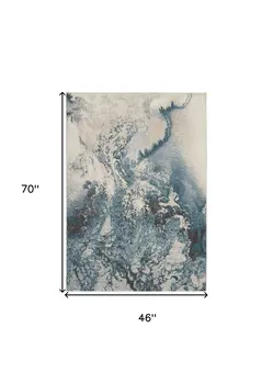 4' X 6' Ivory Teal Blue and Black Abstract Area Rug