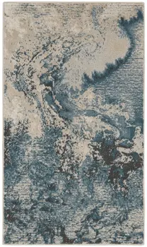 2' X 4' Ivory Teal Blue and Black Abstract Area Rug