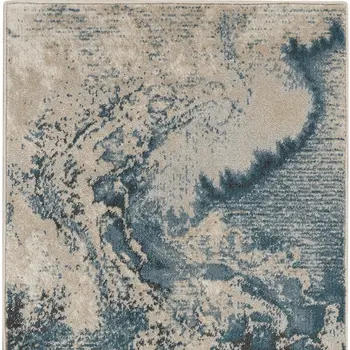 2' X 4' Ivory Teal Blue and Black Abstract Area Rug