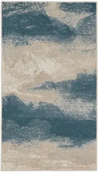 2' X 4' Ivory and Teal Blue Abstract Area Rug