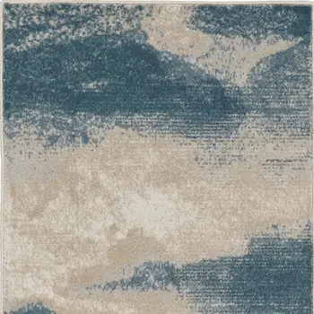 2' X 4' Ivory and Teal Blue Abstract Area Rug