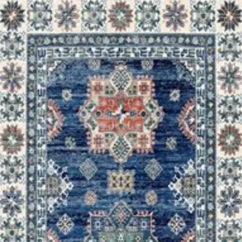8' Ivory and Blue Oriental Distressed Non Skid Runner Rug