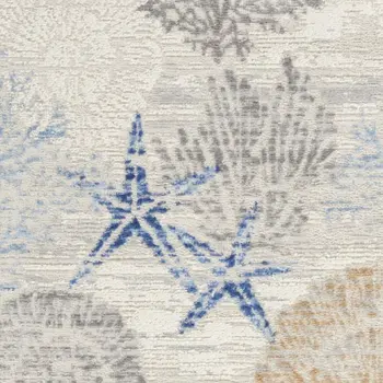 8' Ivory Red and Blue Oriental Distressed Non Skid Runner Rug