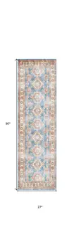 8' Ivory Red and Blue Oriental Distressed Non Skid Runner Rug
