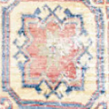 8' Ivory Red and Blue Oriental Distressed Non Skid Runner Rug
