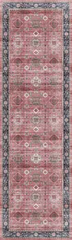 8' Brick Red and Black Oriental Distressed Non Skid Runner Rug
