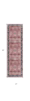 8' Brick Red and Black Oriental Distressed Non Skid Runner Rug