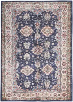 5' X 7' Blue and Ivory Oriental Distressed Non Skid Area Rug