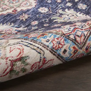 5' X 7' Blue and Ivory Oriental Distressed Non Skid Area Rug