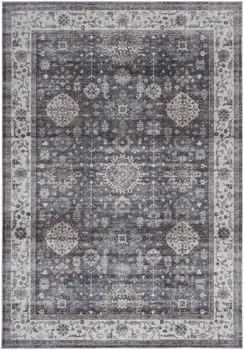 5' X 7' Charcoal and Ivory Oriental Distressed Non Skid Area Rug