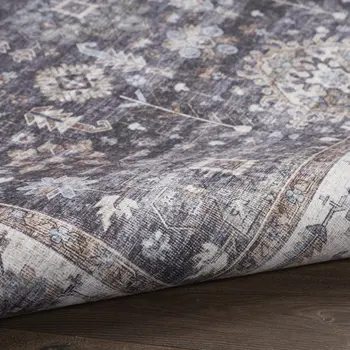 5' X 7' Charcoal and Ivory Oriental Distressed Non Skid Area Rug