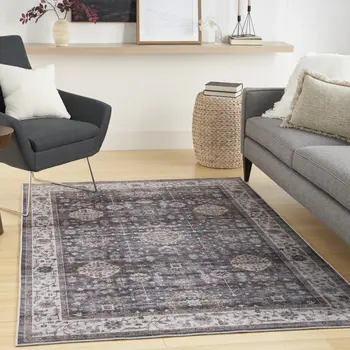 5' X 7' Charcoal and Ivory Oriental Distressed Non Skid Area Rug