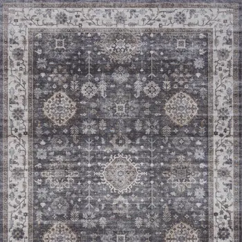 5' X 7' Charcoal and Ivory Oriental Distressed Non Skid Area Rug