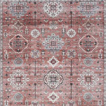 5' X 7' Brick Red and Black Oriental Distressed Non Skid Area Rug
